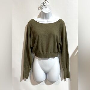 Dreamers By Debut Olive Green Open Back Crop Sweater Size Small‎